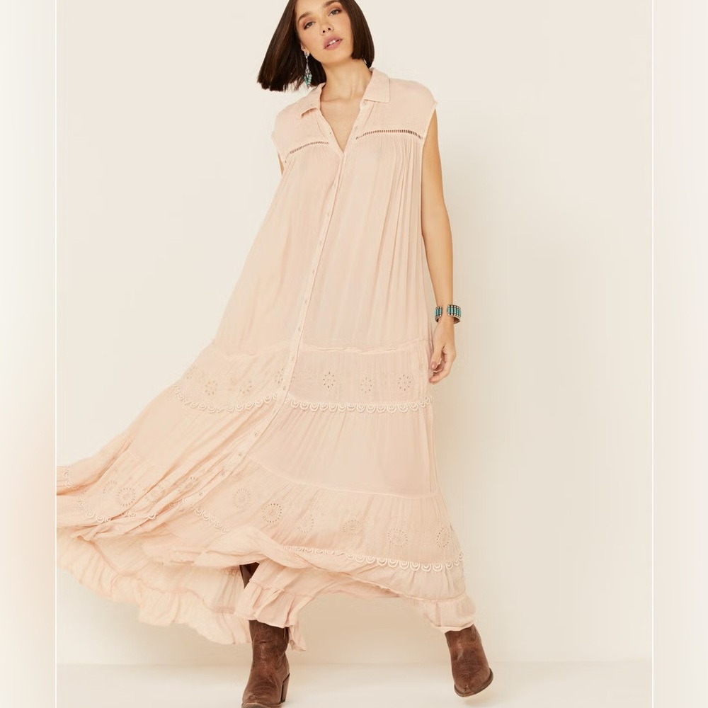 NWT Free People Dusty Pink Button-Front Maxi Dress